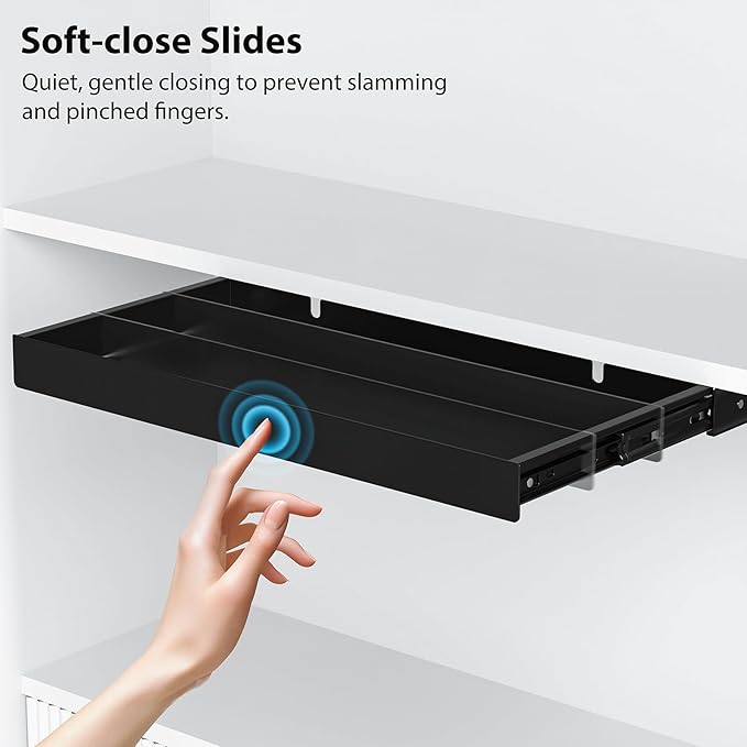 20.1 inch Under Desk Drawer, Pull-Out Storage Organizer with Full Extension Ball-Bearing Slides, Carbon Steel Undermount Drawer for Home Office Standing Desk, Black