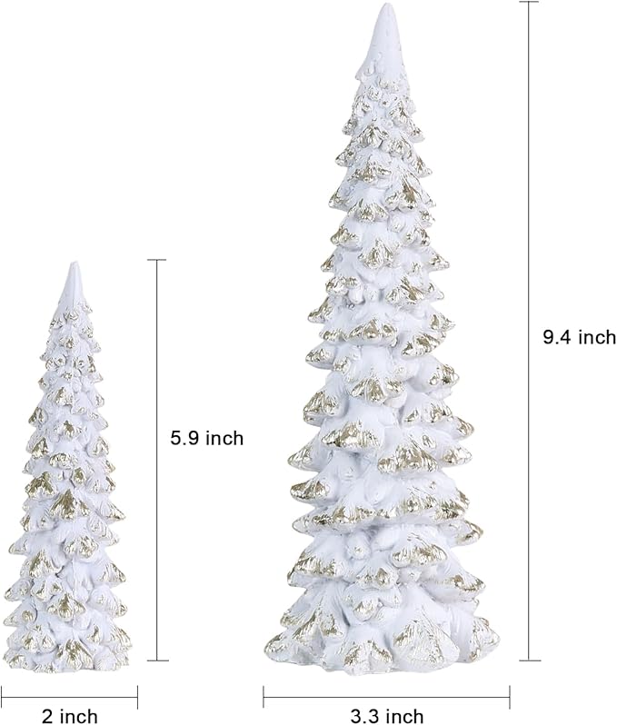 MEETYAMOR Christmas Decorations Indoor, 2 Pcs White Resin Christmas Tree Figurine for Table Decor, Farmhouse Rustic Xmas Decorations for Home, Table, Mantle, Living Room