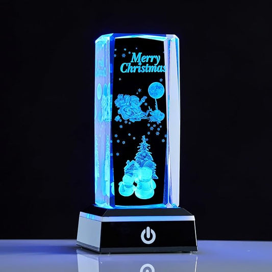 3D Crystal Night Light, K9 Crystal LED Lamp with Light Base, Merry Christmas Gifts for Kids, Women, Teens, Boys, Girls, Anniversary, Birthday, Holiday Room Decor