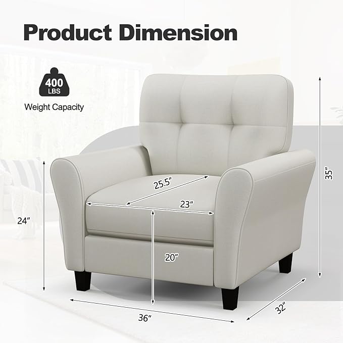 Giantex Modern Mid-Century Accent Chair Set of 2 - Linen Living Room Chair with Tufted Back, 7" Thick Cushion, Max Load 400 lbs, Upholstered Armchair, Club Chair for Bedroom, Beige