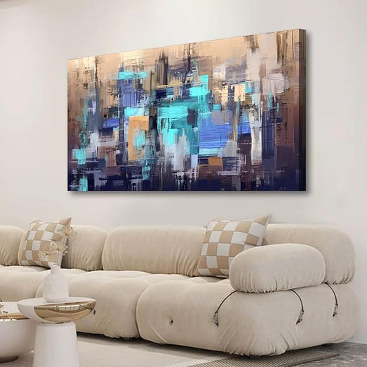 Abstract Wall Art Living Room Modern Textured Brown Blue Wall Art Bedroom Office Wall Decor Large Boho Canvas Wall Art Prints Pictures Farmhouse Paintings Artwork 20 * 40inch