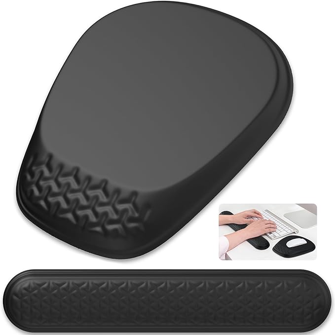Mouse Pad with Wrist Rest, Comfortable Keyboard Wrist Rest, Memory Foam Wrist Rest for Computer Keyboard, Ergonomic Mouse Pad Set for Easy Typing & Pain Relief for Office Black