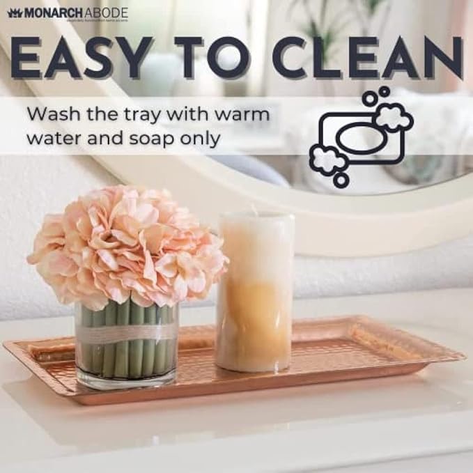 Monarch Abode Hand Hammered Metal Serving Tray, 12-Inch Copper Plated – Rectangle Serving Platter, Small Serving Tray for Party, Fruit Platter, Dessert Trays, Serving Dishes