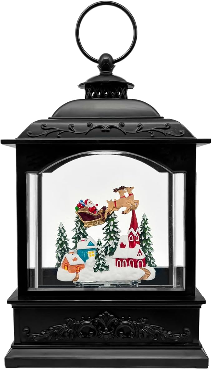 Christmas Snow Globes Lantern with Music & Timer - USB/Battery Operated LED Glittering Globe Lantern, Snow Globe Decoration for Home Holiday Decor (Reindeer)