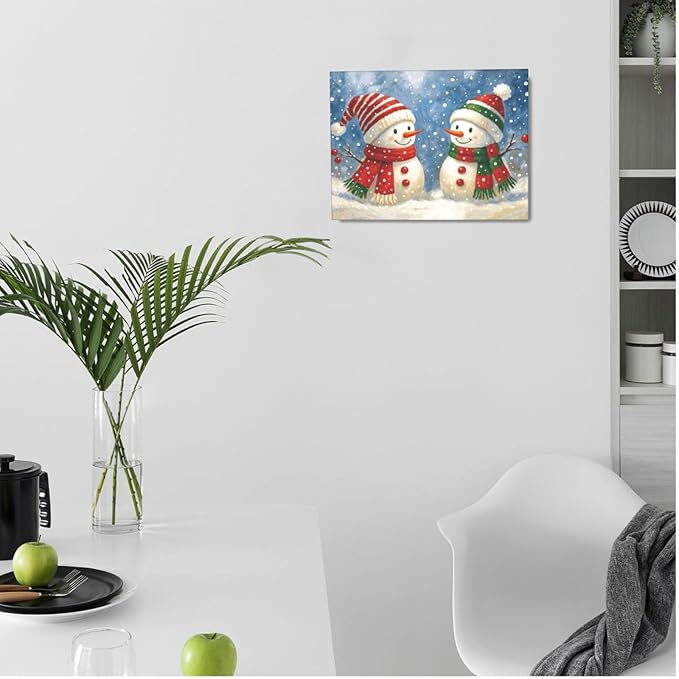 Christmas Snowman Wall Art Winter Holidays Canvas Wall Decor Pictures Paintings Prints Artwork Framed Decorations For Bathroom Bedroom Living Room Office Gifts 16" x 12"