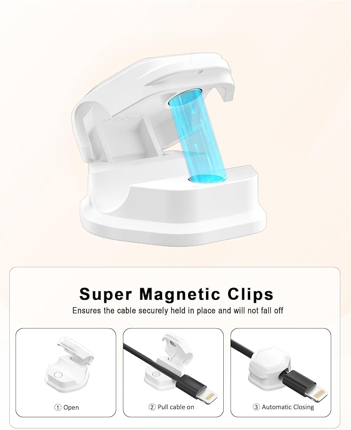 8 Pack Cord Holder - Magnetic Cable Clips - Cord Holder for Nightstand - Cord Organizer for Desk, Magnetic Cord Organizer, for Desk, Nightstand, Phone Charger, Computer, Home, Office, Car (White)