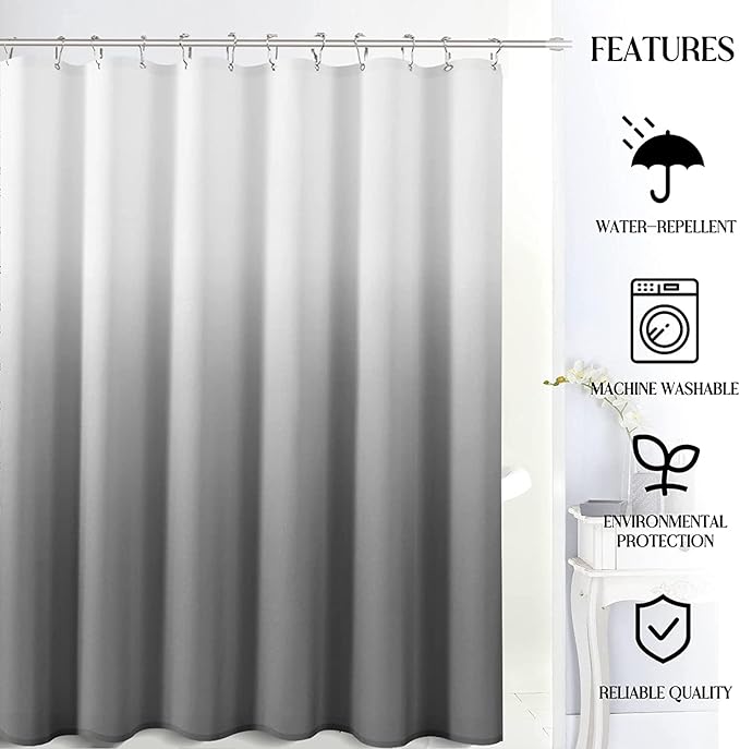 Grey Extra Long Shower Curtain 72 x 96, Grey and White Linen Modern XL Bathroom Curtains Washable Morden Fabric Bath Curtains with Hooks