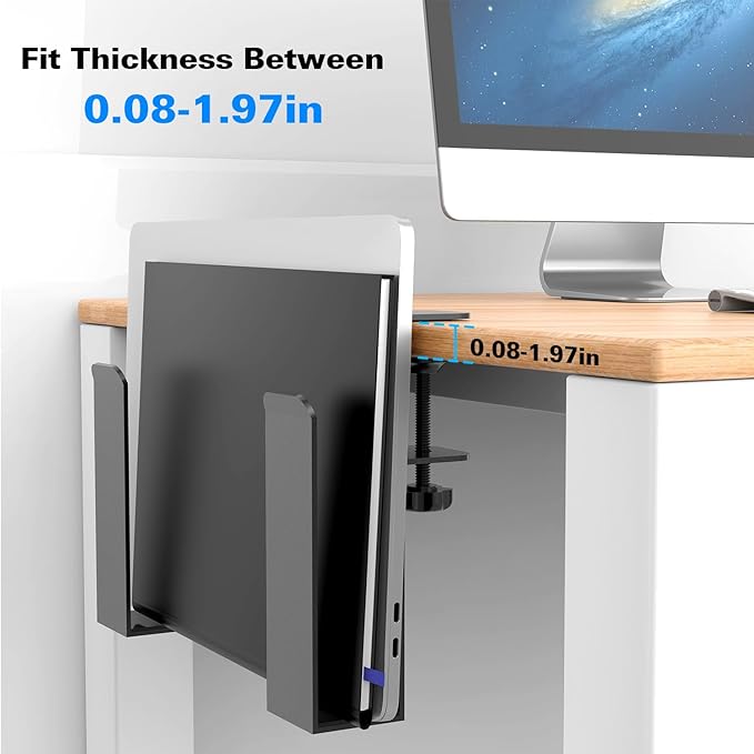 WYYHAA Adjustable Side Laptop Mount, No Drill Desk Storage Organizer, Metal Hanging Notebooks Holder, Punch-Free Clamp for MacBook Pro, Documents With Anti-Scratch Silicone