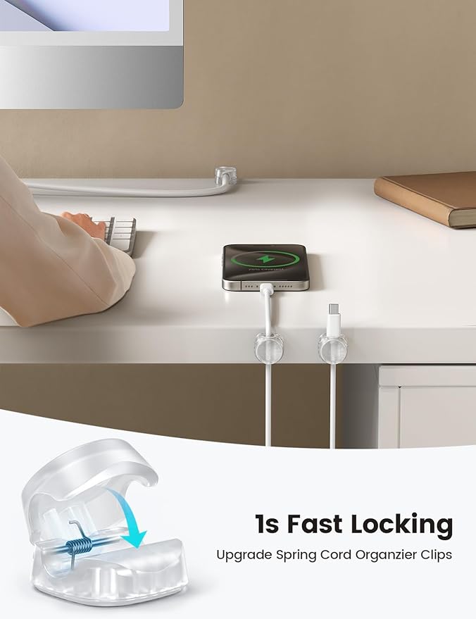 6Pack Cord Organizer, Office Desk Accessories - Lamicall Clear Cable Management Clips, Home Workspace Halloween Organization Accessories, Nightstand Desk Decor, Dorm Room Desktop Gadget Essentials