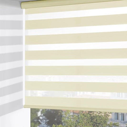 ChrisDowa Cordless Zebra Blinds for Windows, Dual Layer Free-Stop Light Filtering Window Roller Shades, Pull Down Privacy Zebra Shades for Home, Office, Bedroom, Door (52" W x 72" H, Beige)