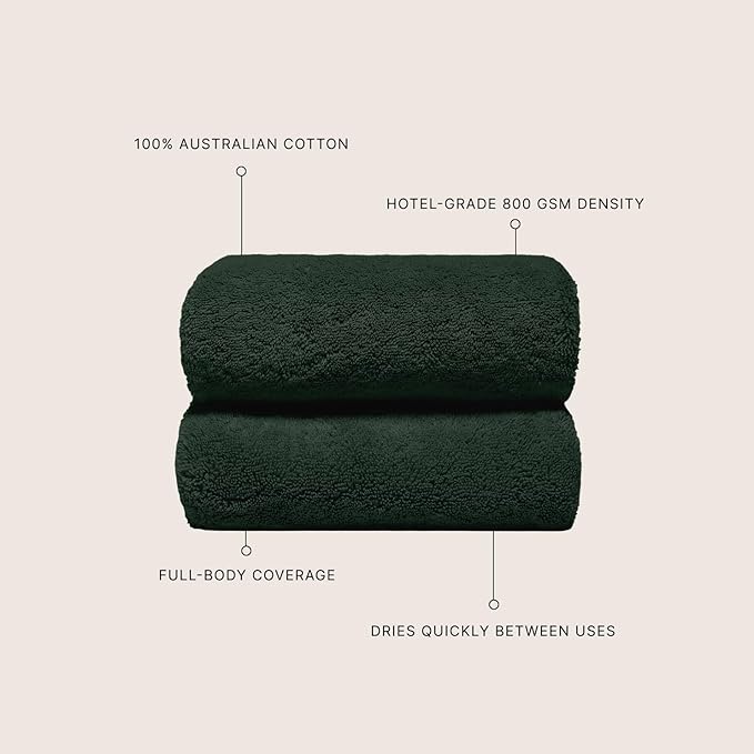 Italic Ultraplush 100% Australian Cotton Bath Sheets - Set of 2 Luxury Extra Large Heavy Duty Bath Sheets, 800GSM Plush and Absorbent Bath Sheets for Hotels, Bath & Spa (Deep Forest)