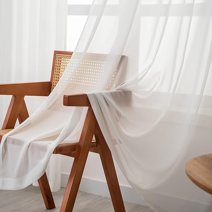 Off White Sheer Curtains 96 inch Length for Living Room Pinch Pleated Sheer White Curtains for Farmhouse Curtain for Bedroom Track Hooks Chiffon Curtain, 1 Panel, 40" W x 96" L