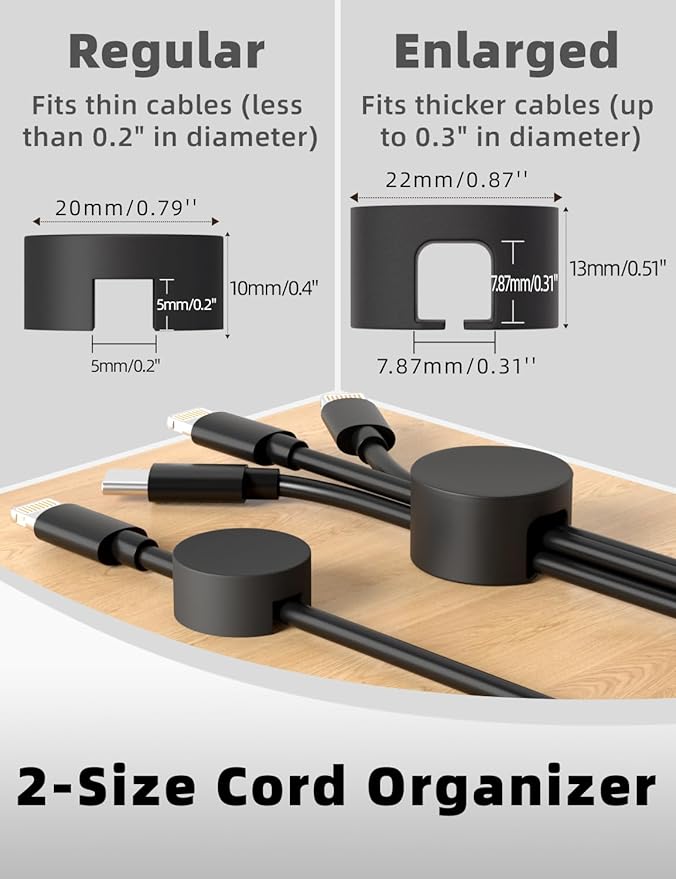 Viaky 8 PCS Magnetic Cord Holder,Large Size Cable Management,Black Self Adhesive Silicone Magnet Cable Straps for Phone Charge Wire,Management for Nightstand Wall Office Home Car Desk