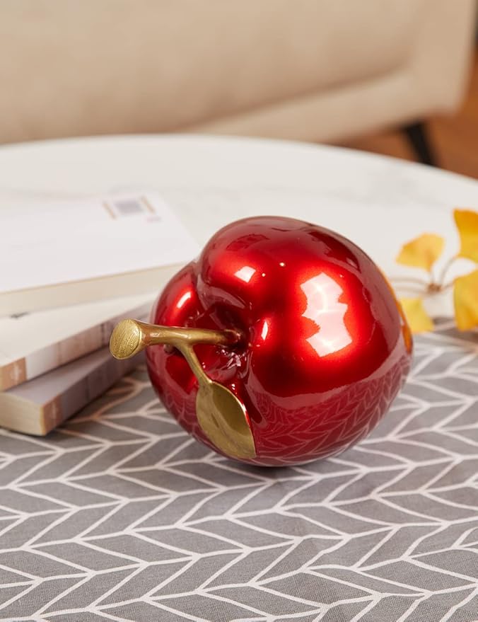 Apple Decor Statue Modern Sculpture Arts Fruit Figurine Polyresin Red 7.0 inch