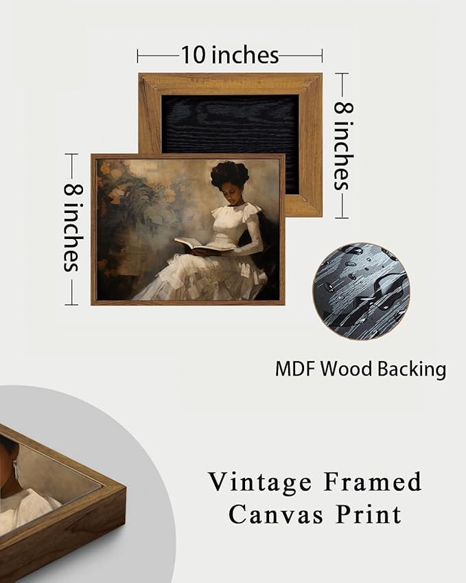 KISSFOX Vintage Portrait Framed Wall Art African American Canvas Wall Art Neutral Rustic Woman Reading Paintings Artwork Serene Countryside Art Prints For Bedroom Living Room