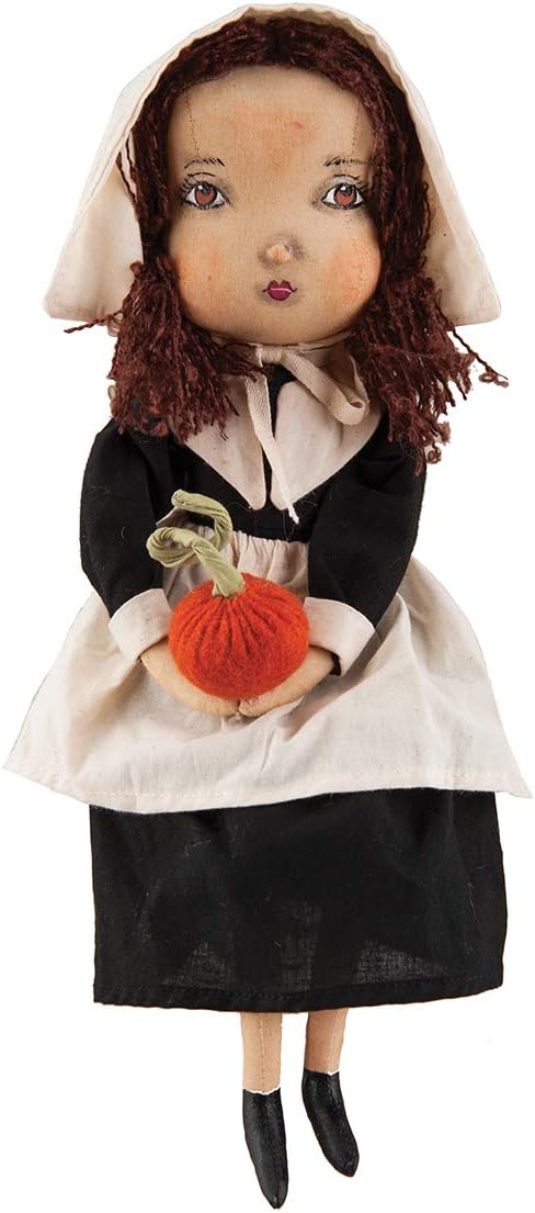 CFF Thanksgiving Eve Pilgrim Harvest Folk Art Doll Collectible, Joe Spencer Gathered Traditions Fall Harvest Autumn Give Thanks Home Fireplace Mantle End Table Shelf Decor Figures Figurines Black