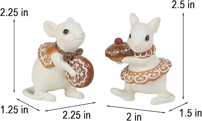 Braxio Gingerbread Decor Christmas Decorations Indoor - Set of 2 Resin Christmas Mouse with Cake and Cookie Christmas Decorations Indoor Home Decor, Off White