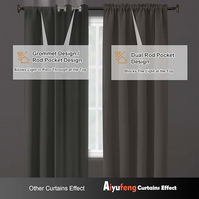 Aiyufeng Stone Blackout Curtains for Bedroom 96 Inches Long 2 Panels, Solid Thermal Insulated, Energy Saving Living Room Window Treatment Curtains Blackout Drapes, W40 x L96 Inch, Stone
