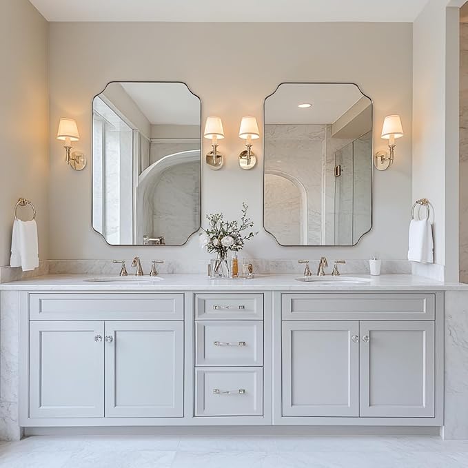ANDY STAR Scalloped Bathroom Mirror, 24x36 Inch Brushed Nickel Rectangle Mirror, Silver Bathroom Vanity Mirror, Silver Framed Mirror in Anti-Rust Stainless Steel Metal, Thin Frame Deep 1’’