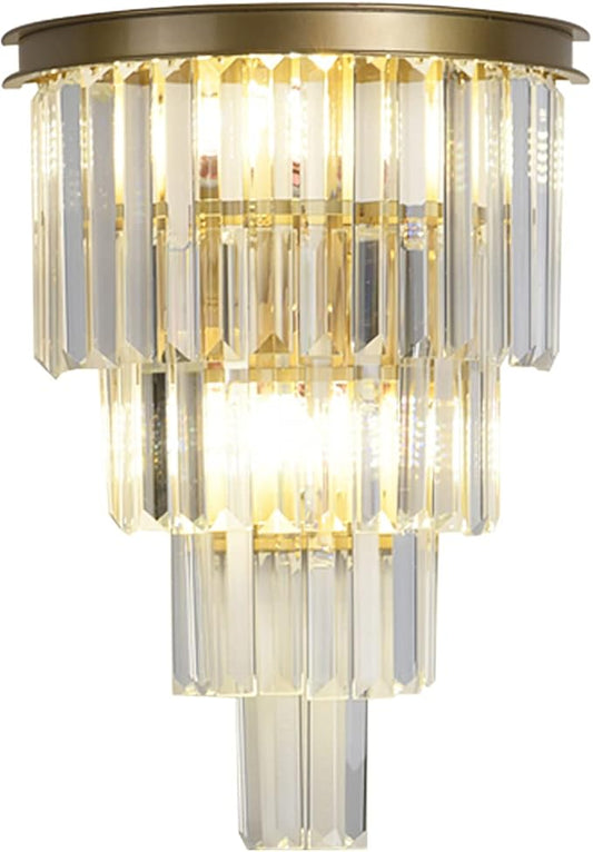 Gold Crystal Wall Sconce, Modern 4-Tiers Crystal Wall Lights for Living Room, Clear K9 Crystal Wall Lamps, Wall Mount Dining Room Kitchen Bedroom Hallway Lighting Fixtures