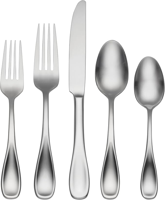 Oneida H221045AL20 Brushed Satin Voss 45 Piece Everyday Flatware Set, Service For 8