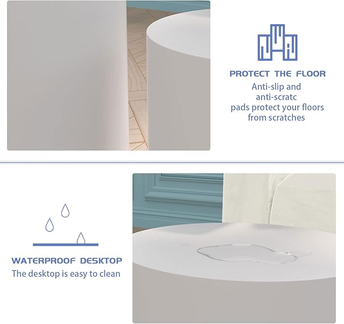 Round Coffee Table Set of 2, Nesting Coffee Table and End Table Set Wood Small Circle Drum Side Table for Living Room Office, No Assembly,White