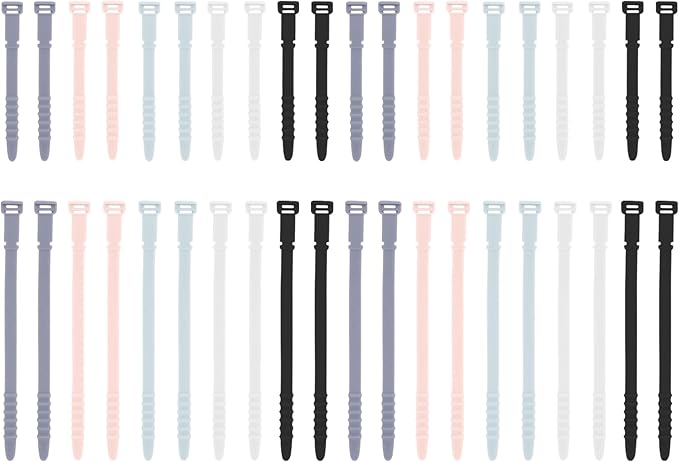 Silicone Zip Ties, Reusable Zip Ties, Rubber Cable Ties for Cable Management, Everyday Essentials,Travel Essentials,Office Camping Accessories,Elastic Cord Ties, 40Pcs Cable Straps in Two Sizes