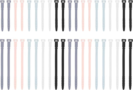 Silicone Zip Ties, Reusable Zip Ties, Rubber Cable Ties for Cable Management, Everyday Essentials,Travel Essentials,Office Camping Accessories,Elastic Cord Ties, 40Pcs Cable Straps in Two Sizes