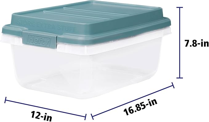 Hefty 18 Quart Hi-Rise Storage Bin with Lid, Stackable Plastic Container for Home, Office, and Classroom Organization, 8 Pack, Smoke Blue