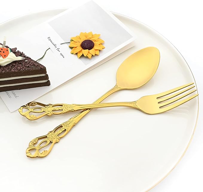 Elegant Gold Silverware Set with Steak Knives 30 Piece Flatware Sets for 6 Tableware Utensils, 18/10 Stainless Steel Cutlery Set Include Knifes Forks Spoons, Mirror Polished, Dishwasher Safe