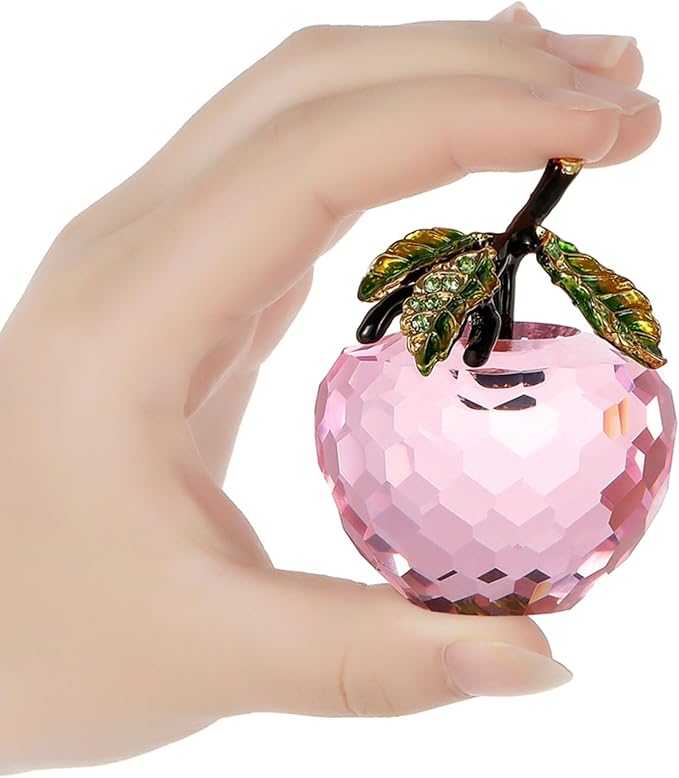 Crystal Apple Figurine Paperweight, Handmade Statue Ornament Home Decoration, Collectible Crystal Crafts, Come with Gift Box, Great Gift for Birthday Christmas (Pink-50mm)