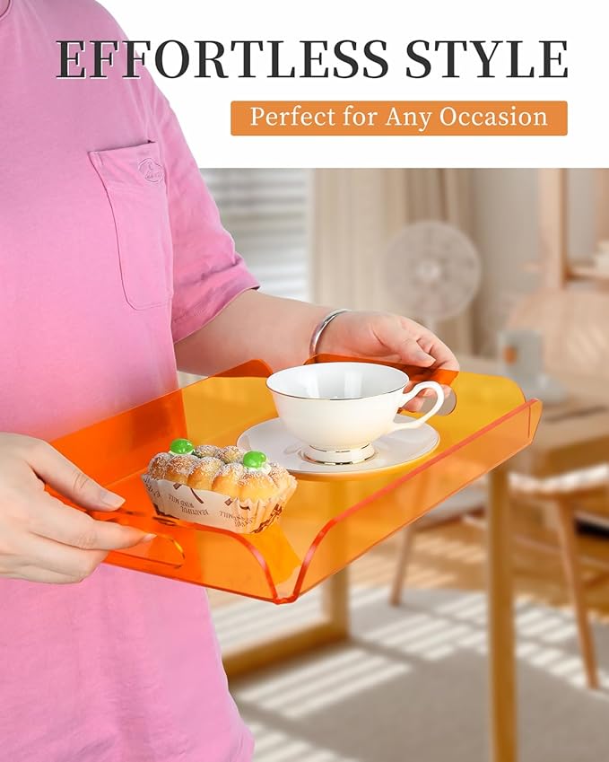 Translucent Orange Acrylic Tray 15x10.2 Inches - Stylish Serving Tray for Coffee Table, Kitchen, and Vanity - Durable and Modern Organizer