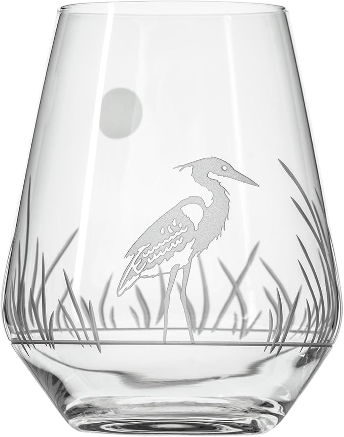Rolf Glass Heron Stemless Wine Tumbler 18oz - Stemless Wine Glasses – Lead-Free Engraved Glass - Made in the USA (Set of 4)