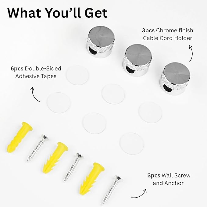 3PCS Cord Holder for Nightstand, Computer Cord Organizer for Desk, Appliance Cord Organizer, Stick-On Cable Clip for Charger, Laptop, USB, Headphones, Wire Management Set