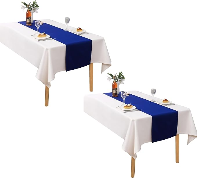 2 PCS Royal Blue Table Runner 14x72 Inch Long Coublt Blue Color Thick Polyester Decorative Cloth Handcrafted for Wedding Party Birthday Graduations Hotel Restaurant Banquet Catering Services Event