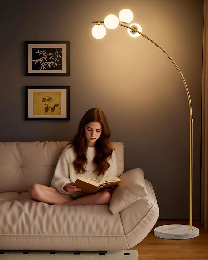 Lightdot 63IN Gold Floor Lamp Dimmable 4-Lights Globe LED Floor Lamps with 3000K Soft Warm Golden for Wedding/Party, Modern Tall Lamp for Living Room/Bedroom (Bulbs Included)