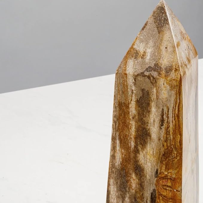 KALIFANO - 12" Brown Petrified Wood Obelisk Point, Hand-Carved, Timeless, Unique, and Elegant Decor Accent, Office or Home Decor