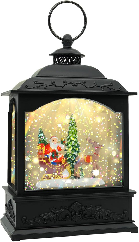 Christmas Snow Globe Lantern with Music & Timer, Santa LED Glitter Lantern, Battery Operated Christmas Globe Decoration, Fall Holiday Decor for Home