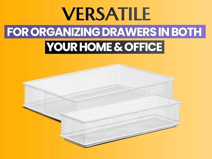 YBM HOME Silver Mesh Drawer Cabinet and or Shelf Organizer Bins, School Supply Holder Office Desktop Organizer Basket (12, 3x15x2 Inch)