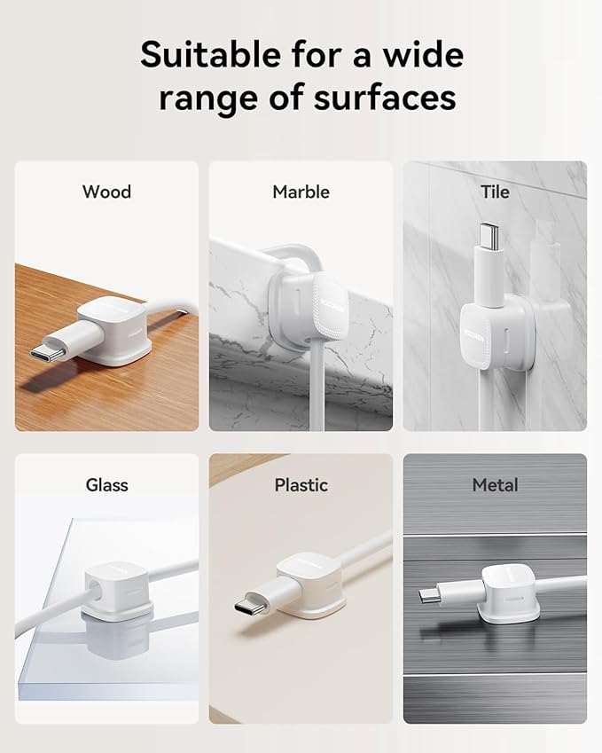 30 Pack Cable Management Cord Organizer,Magnetic Cable Clips-1s Lock,Rocoren Desk Adhesive Cord Cable Clip Wire Holder Keeper for Phone Charger Wire,Nightstand,Car,Office,Desktop Accessory,White