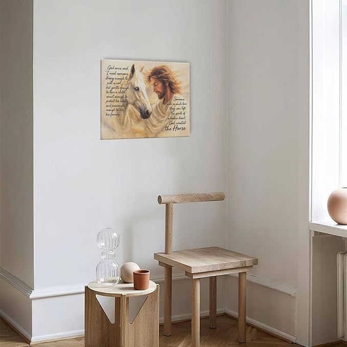 Horse Wall Art Christian Jesus Canvas Wall Decor Scripture Pictures Christ Paintings Prints Religious Bible verse Artwork Framed Decorations For Church Prayer Room Bathroom Bedroom Living Room Gifts 24" x 20"