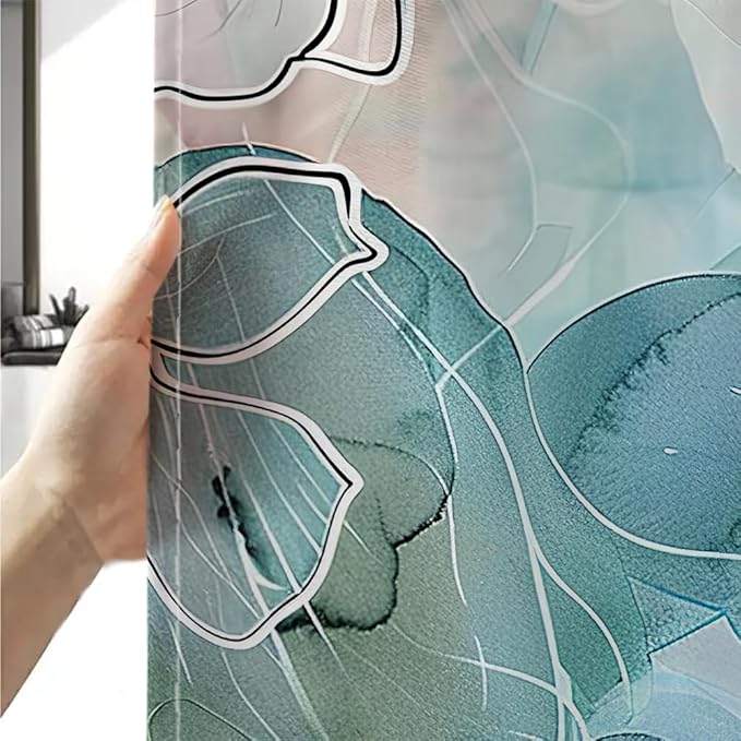 Sanzugh Teal Floral Shower Curtain, Boho Emerald Sage Hunter Olive Green Blue Abstract Flowers Art Cute Fabric Shower Curtains Set for Bathroom Decorative with Hooks 72 X 72 inch Spring Bath Decor