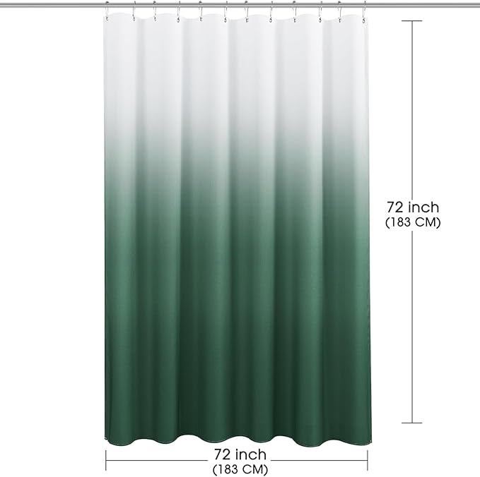 Emerald Green Ombre Shower Curtain, Green and White Ombre Linen Textured Bath Decor Textured Fabric Shower Curtain for Bathroom, Hotel Quality, 72x72