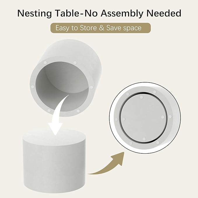 Nesting Coffee Table Set of 2, White Round Nesting Table Modern Circle Coffee Tables Side End Tables for Small Spaces Living Room, Bedroom, Office, Balcony