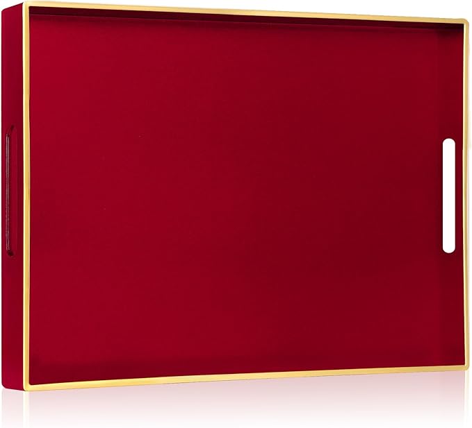 Sturdy Acrylic Serving Tray with Handles-15.7x11.8Inch, Morden Plastic Rectangular Serving Tray for Coffee Table Bathroom, Ottoman, Home Decor (Rectangular - Red)