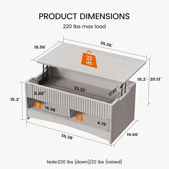 Amada Lift Top Coffee Table with Storage, Modern Center Table with Hidden Compartment, Rectangle Coffee Tables for Living Room, Small Spaces,Office,Grey