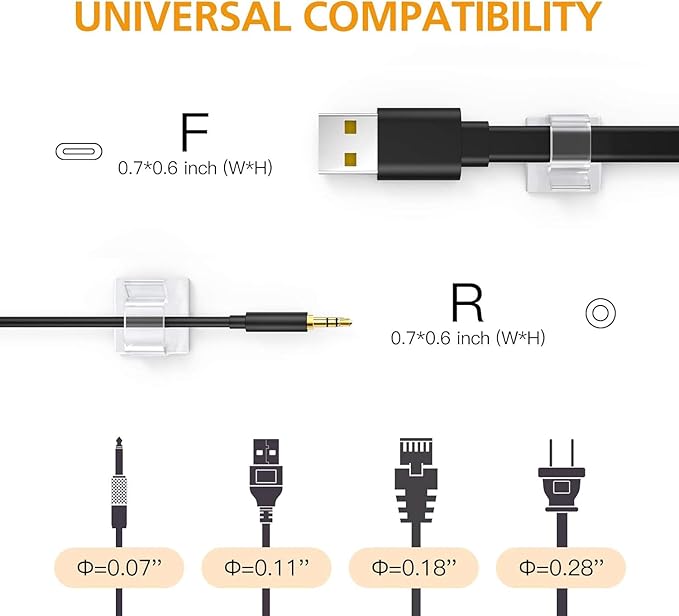 110Pcs Cable Clips with Adhesive Tapes, Wire Holder Organizer Cord Management for Car, Office and Home by AGPTEK - Clear