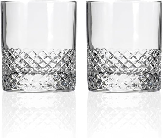Rolf Glass Diamond On the Rocks Glass | 11oz Luxury Whiskey Glasses | Diamond-Wheel Engraved and Polished in America | Lead-Free, Heavy Base | Set of 2