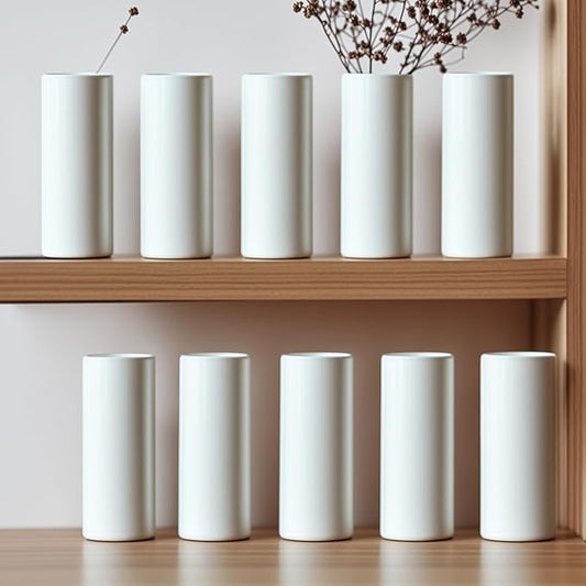 5.51'' Small Modern White Ceramic Vase Set of 10 for Living Room Bedroom Minimalist Fresh Flower Vases for Bouquet Fake Plant Home Decor Office Fireplace Centerpieces Nordic Style 10 Pack