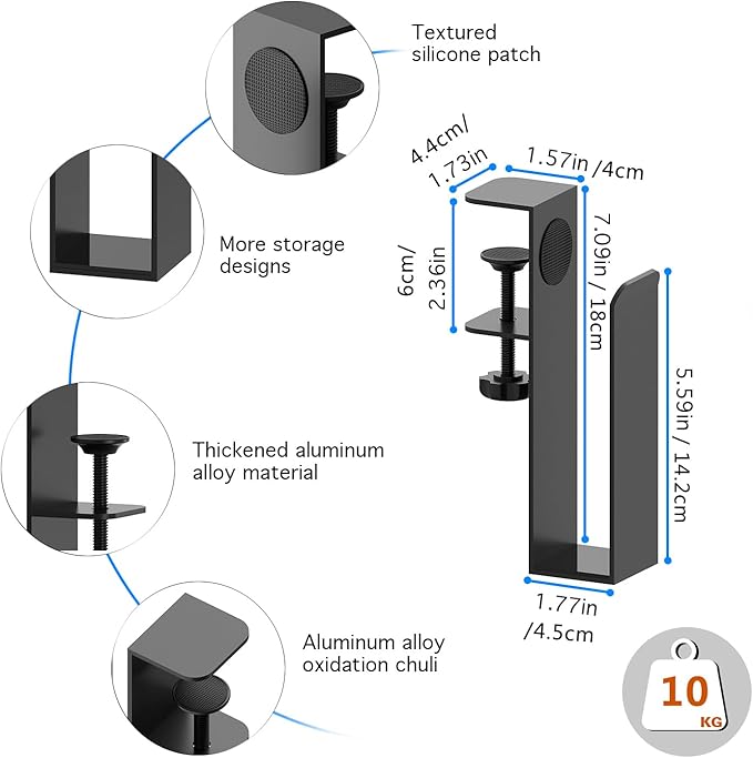 WYYHAA Adjustable Side Laptop Mount, No Drill Desk Storage Organizer, Metal Hanging Notebooks Holder, Punch-Free Clamp for MacBook Pro, Documents With Anti-Scratch Silicone